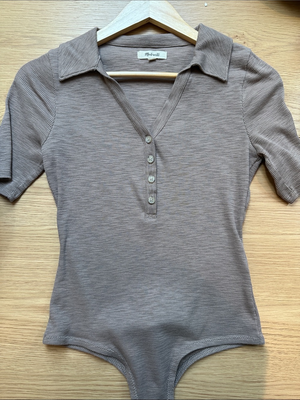 Madewell Ribbed Polo Bodysuit in Taupe